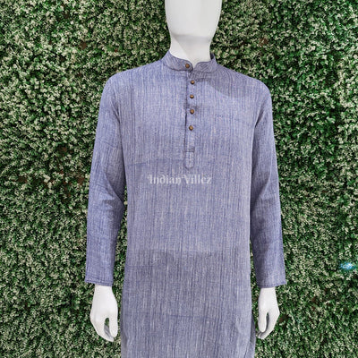 Blue Gray Sambalpuri Ikat Cotton Kurta For Men
