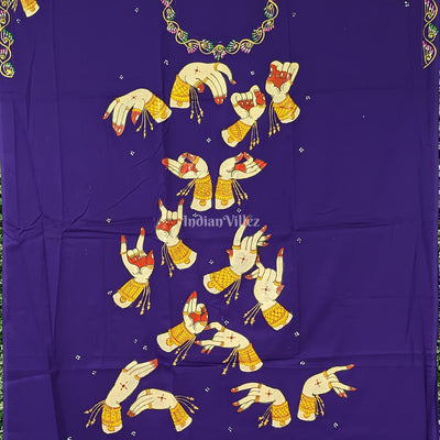 Violet Mudra Theme Pattachitra Kurti Cotton Dress Material