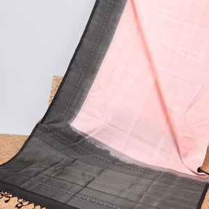 Pink Mayur soft silk saree with contrast zari design border & argyle pattern pallu