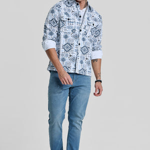 Light Blue Geometric Corduroy Jacket