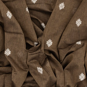 Dark Olive Handloom Bengal Cotton Saree With Floral Motifs