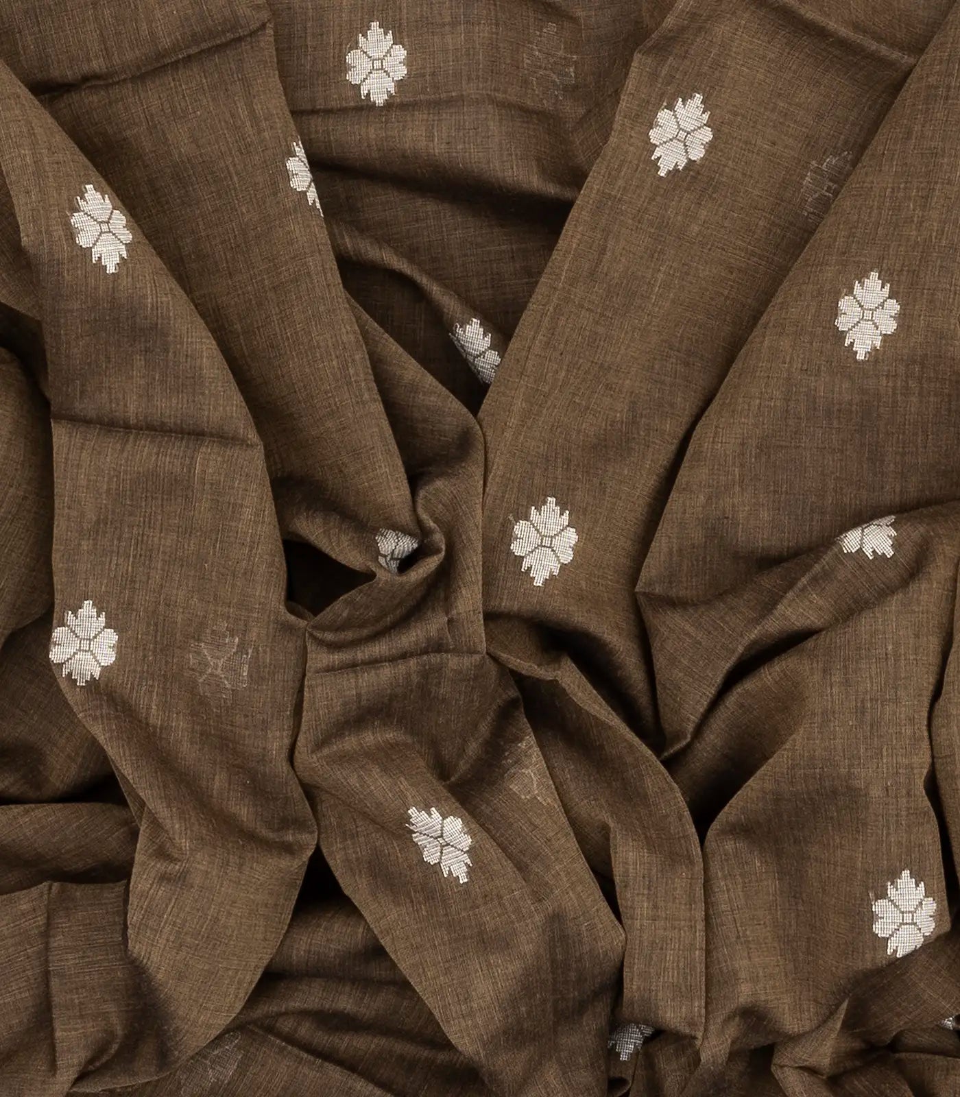 Dark Olive Handloom Bengal Cotton Saree With Floral Motifs