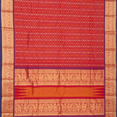Red Handloom Kanchi Cotton Saree And Checks