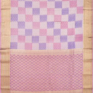 Lavender Mysore Crepe Silk Saree With Floral Buttas & Checks