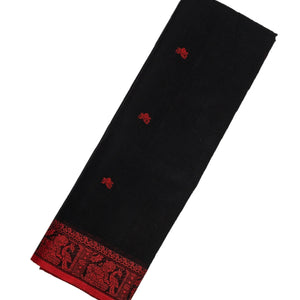 Black Bengal Cotton Saree With Floral Motifs