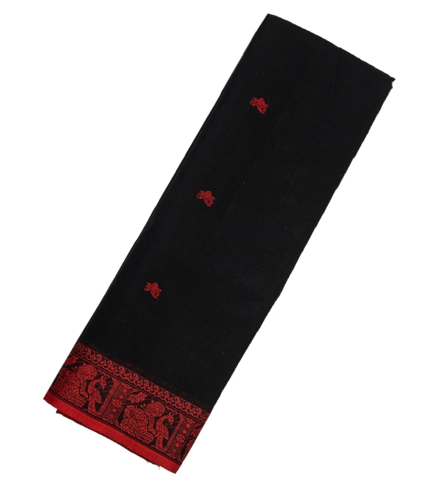 Black Bengal Cotton Saree With Floral Motifs