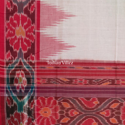 White Red Maniabandha Odisha Ikat Cotton Saree