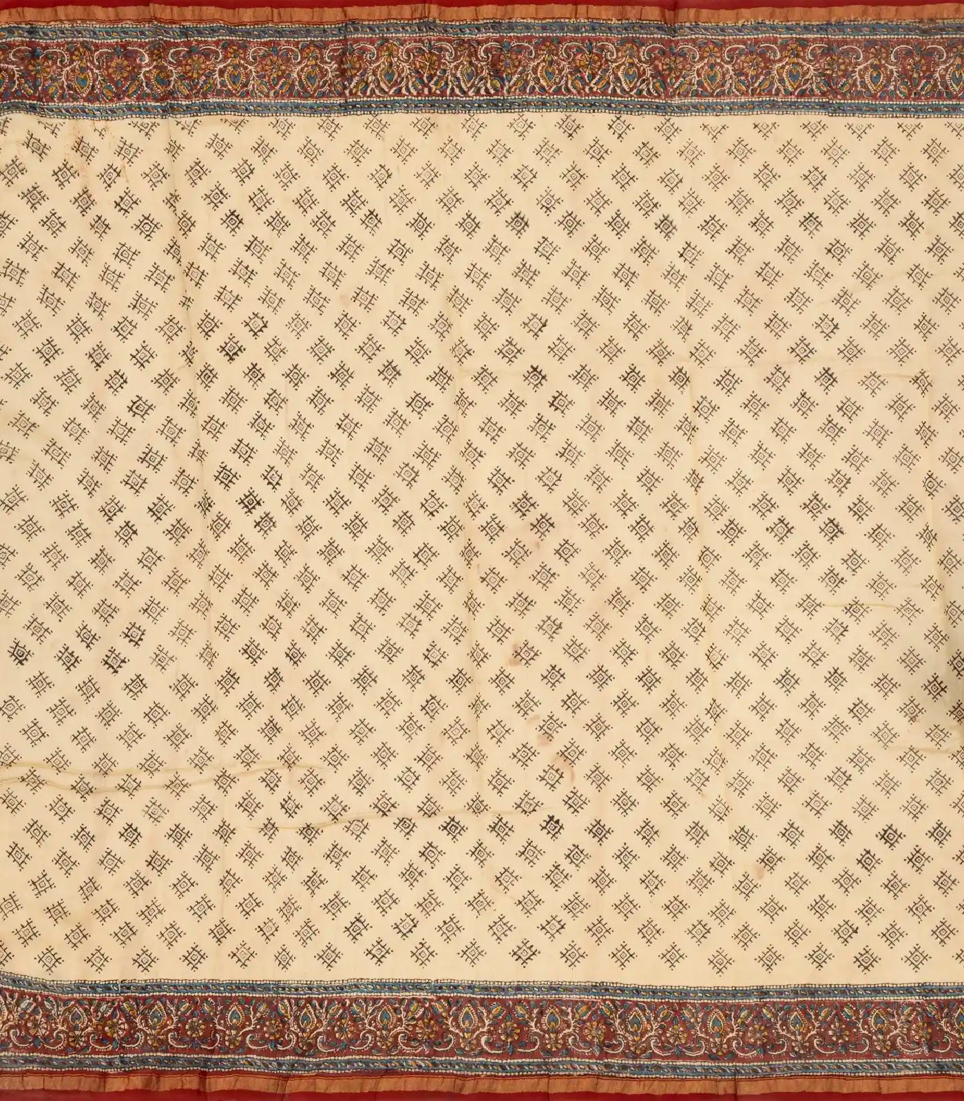 Cream Handloom Chanderi Cotton Saree With  A Printed Kalamkari Design