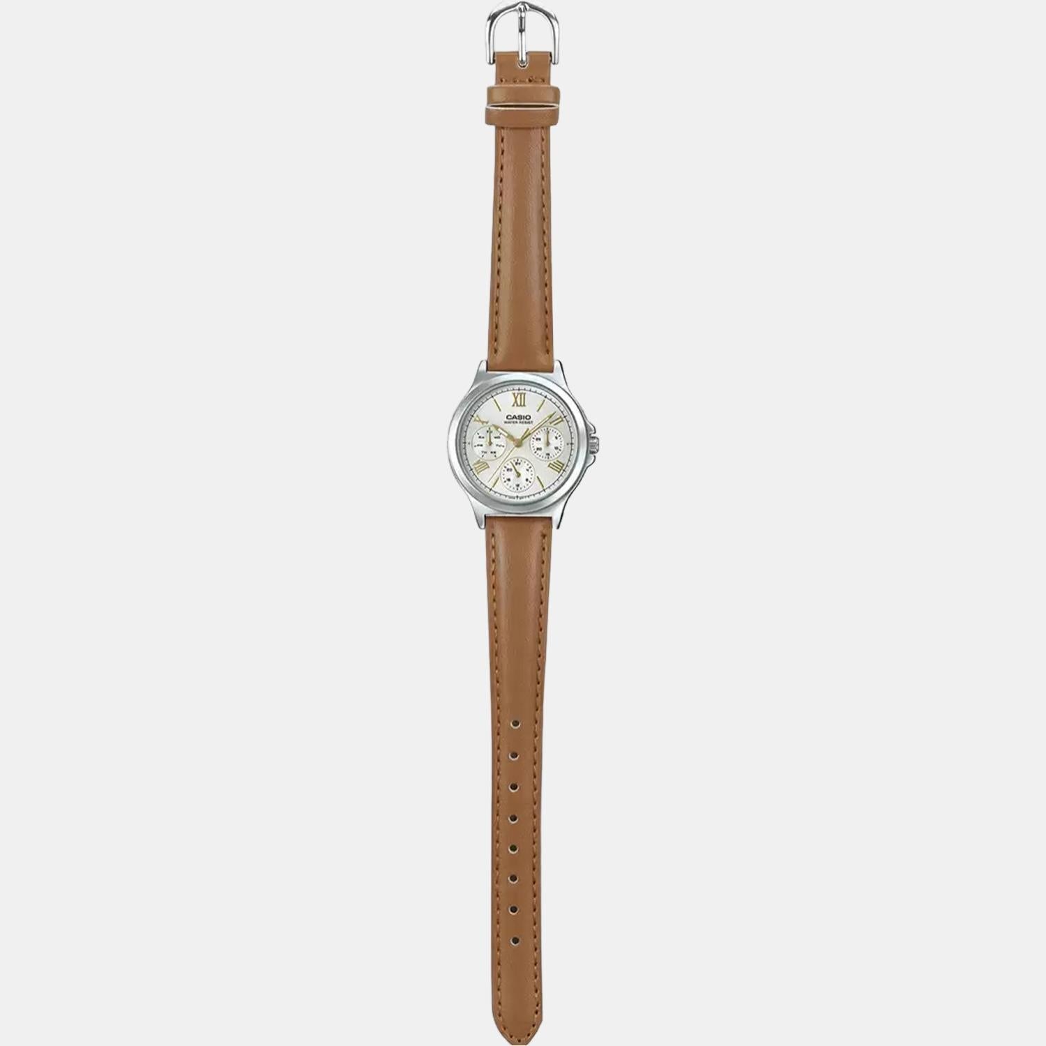 Enticer Women Quartz White Dial Multi-Function Leather Watch A1703
