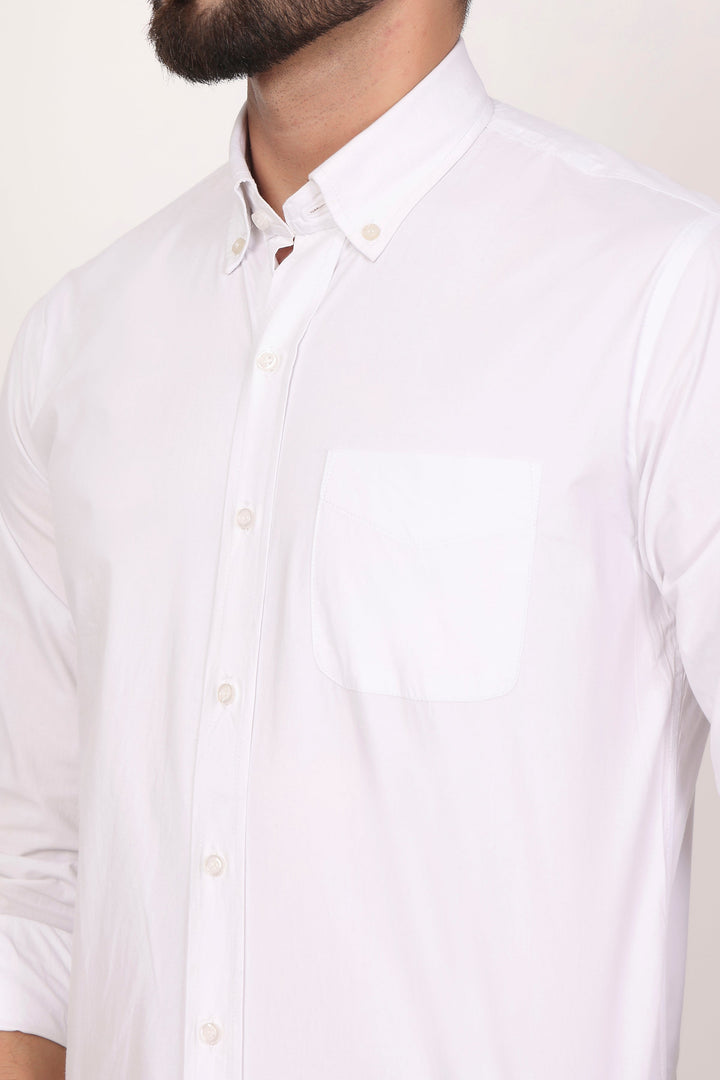 New White Down Button Casual Shirt I 100% Cotton Twill