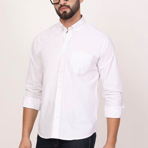 New White Down Button Casual Shirt I 100% Cotton Twill