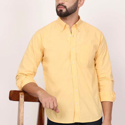 New Yellow Down Button Casual Shirt I 100% Cotton Twill