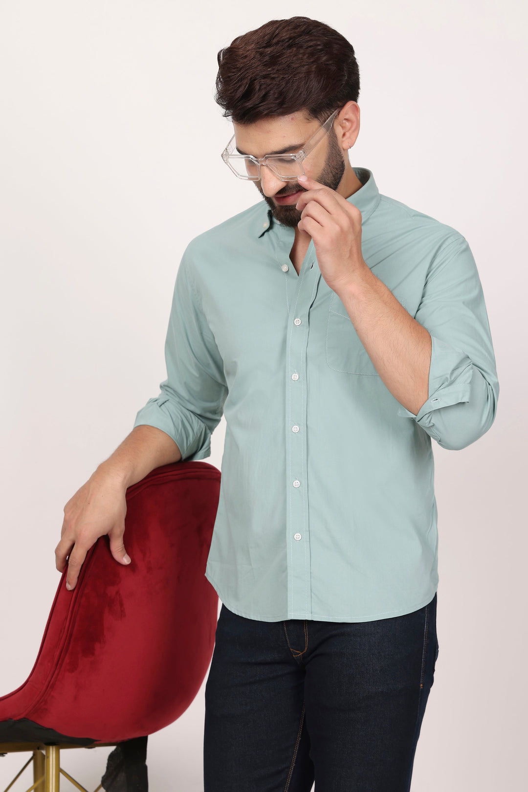 New Green Down Button Casual Shirt I 100% Cotton Twill