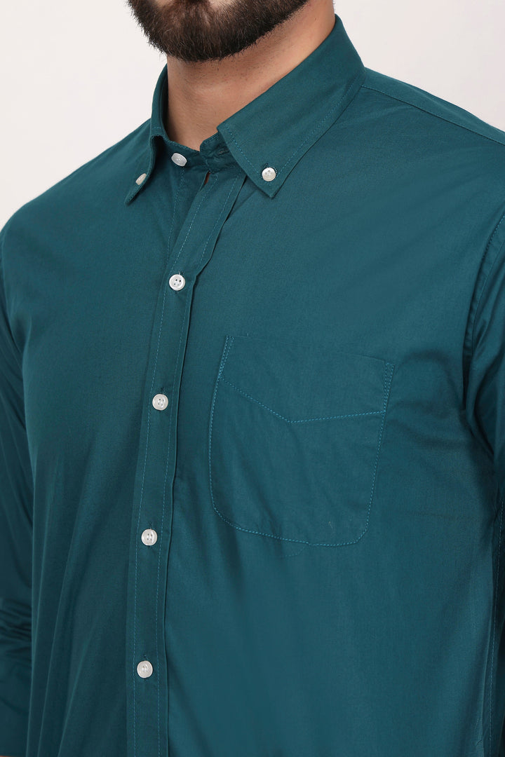 New Dark Green Down Button Casual Shirt I 100% Cotton Twill