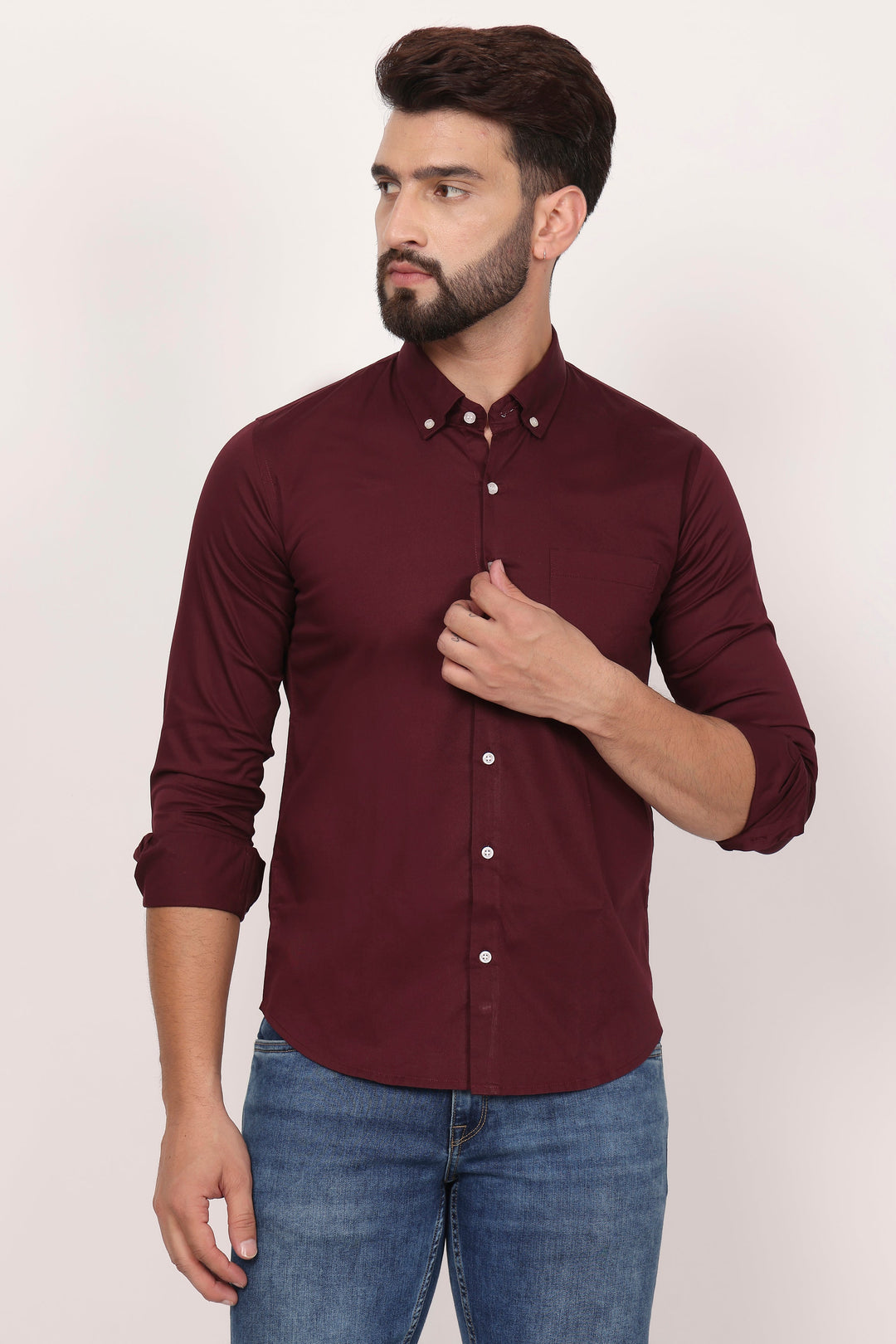 New Mehroon Down Button Casual Shirt I 100% Cotton Twill