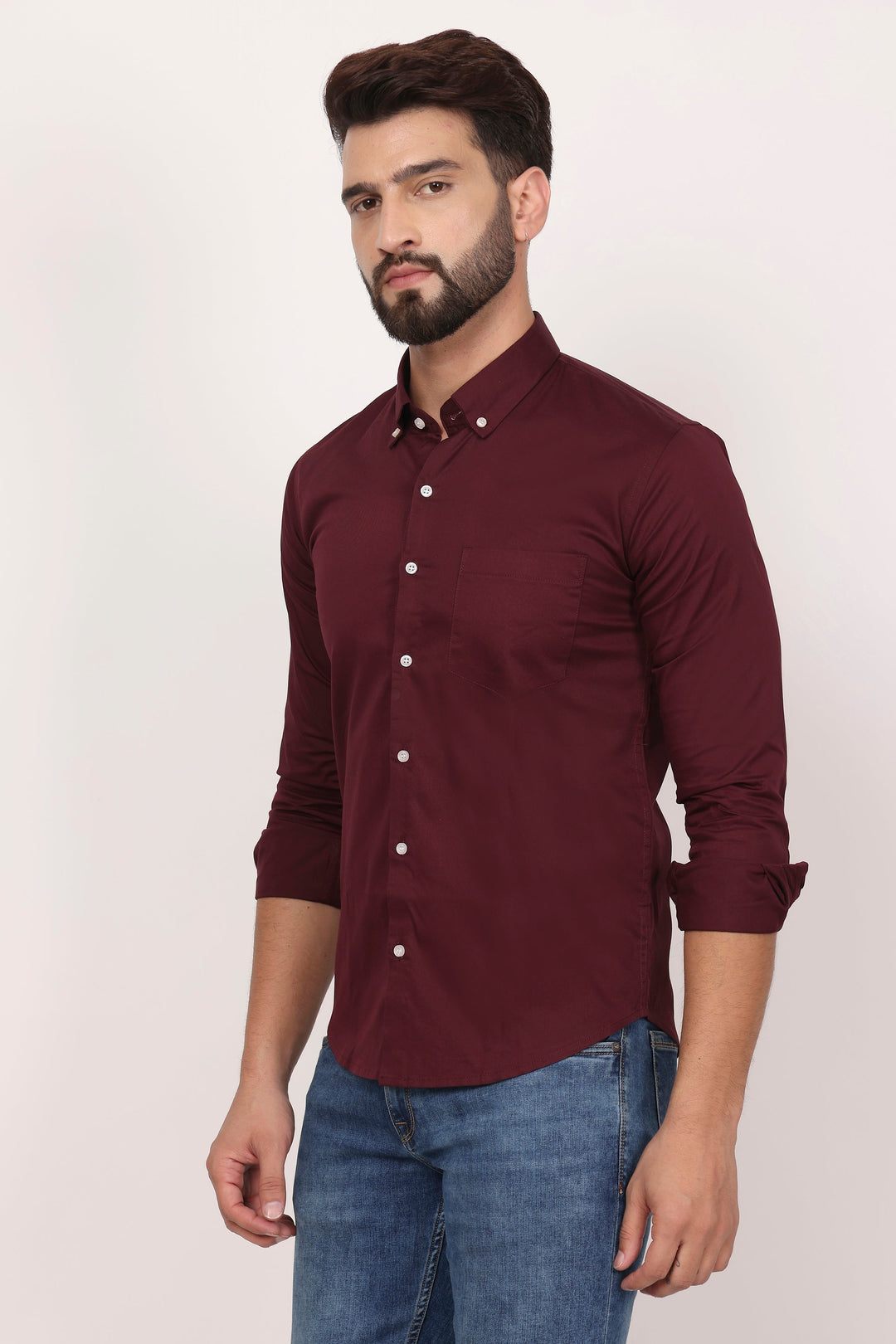 New Mehroon Down Button Casual Shirt I 100% Cotton Twill