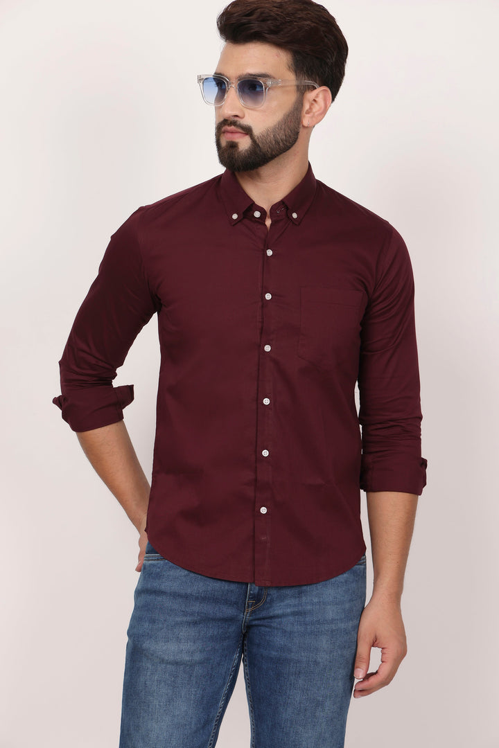 New Mehroon Down Button Casual Shirt I 100% Cotton Twill