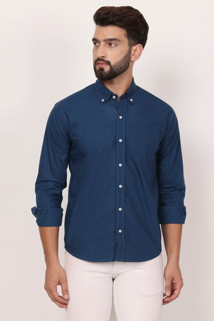 New Royal Blue Down Button Casual Shirt I 100% Cotton Twill