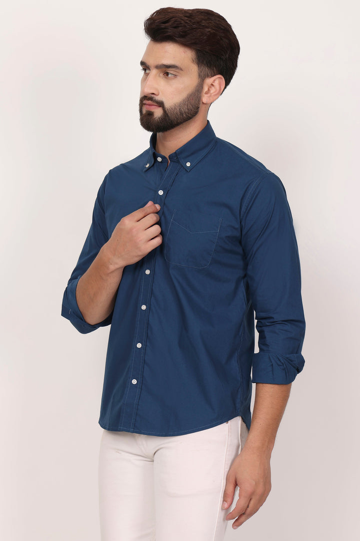 New Royal Blue Down Button Casual Shirt I 100% Cotton Twill