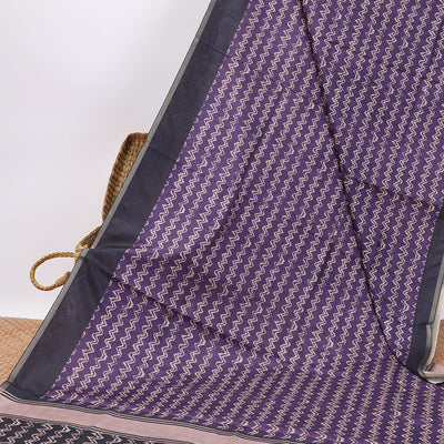 Violet zig zag striped  semi-banaras tussar saree  with contrast zari border & striped pallu