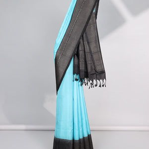 Blue Mayur soft silk saree with contrast zari design border and argyle pattern pallu