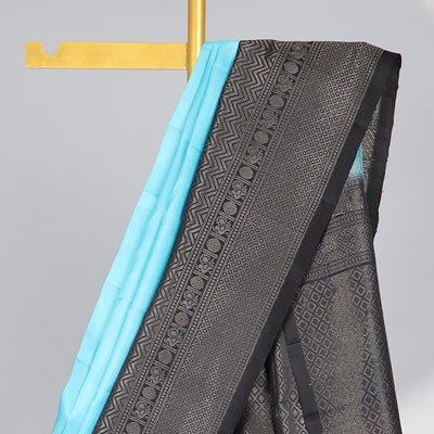 Blue Mayur soft silk saree with contrast zari design border and argyle pattern pallu