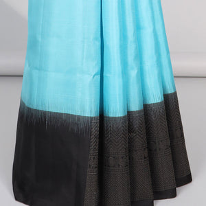 Blue Mayur soft silk saree with contrast zari design border and argyle pattern pallu