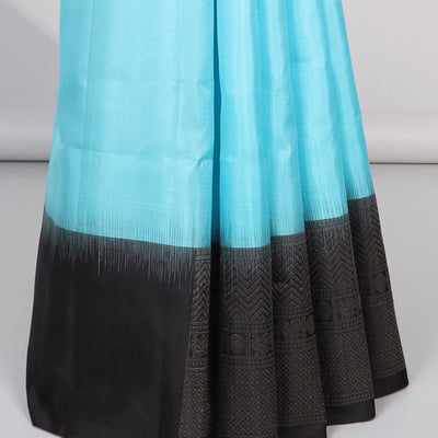 Blue Mayur soft silk saree with contrast zari design border and argyle pattern pallu