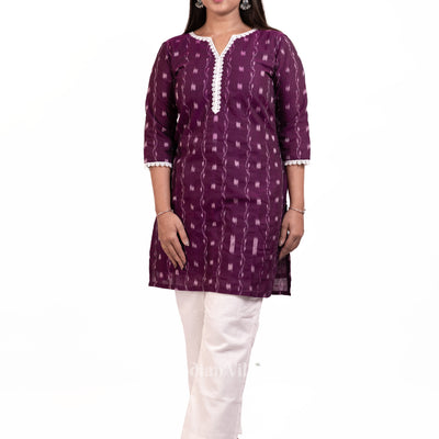 Purple Sambalpuri Odisha Ikat Designer Cotton Short Kurti for Women