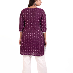 Purple Sambalpuri Odisha Ikat Designer Cotton Short Kurti for Women