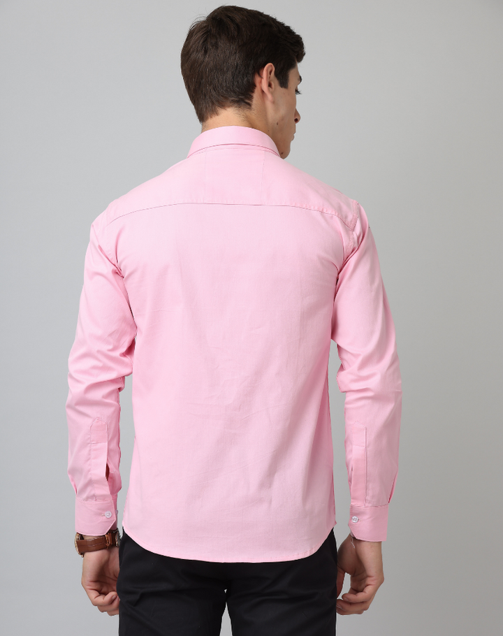 Frankshirt Light Pink Solid Tailored Fit Cotton Casual Shirt for Man