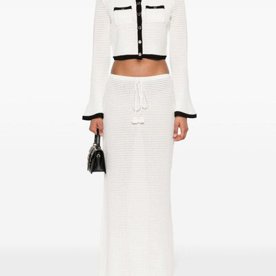 Self-Portrait Pointelle-knit cropped cardigan