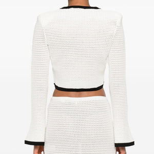 Self-Portrait Pointelle-knit cropped cardigan