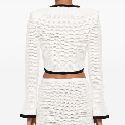 Self-Portrait Pointelle-knit cropped cardigan