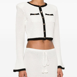 Self-Portrait Pointelle-knit cropped cardigan