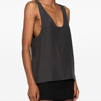 Saint Laurent Henley-neck silk tank top