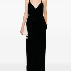 Gold Hawk V-back wide leg Velvet jumpsuit