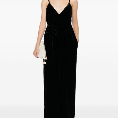 Gold Hawk V-back wide leg Velvet jumpsuit