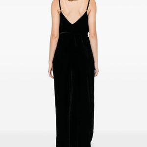 Gold Hawk V-back wide leg Velvet jumpsuit