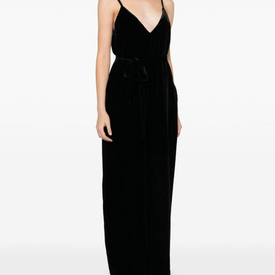 Gold Hawk V-back wide leg Velvet jumpsuit