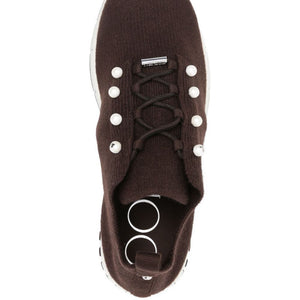 Jimmy Choo Veles Cashmere Melange Knit Trainers with Pearl Buttons