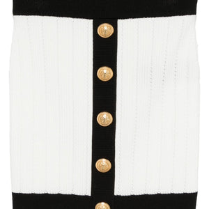 Balmain Button-embellished ribbed-knit mini skirt