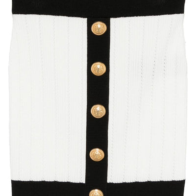 Balmain Button-embellished ribbed-knit mini skirt
