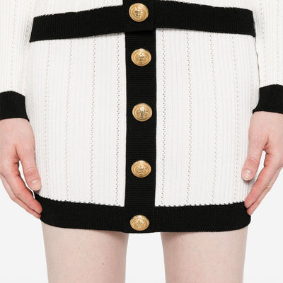 Balmain Button-embellished ribbed-knit mini skirt