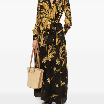 F.R.S . V-neck long sleeves Silk blend printed maxi dress