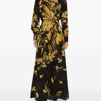 F.R.S . V-neck long sleeves Silk blend printed maxi dress