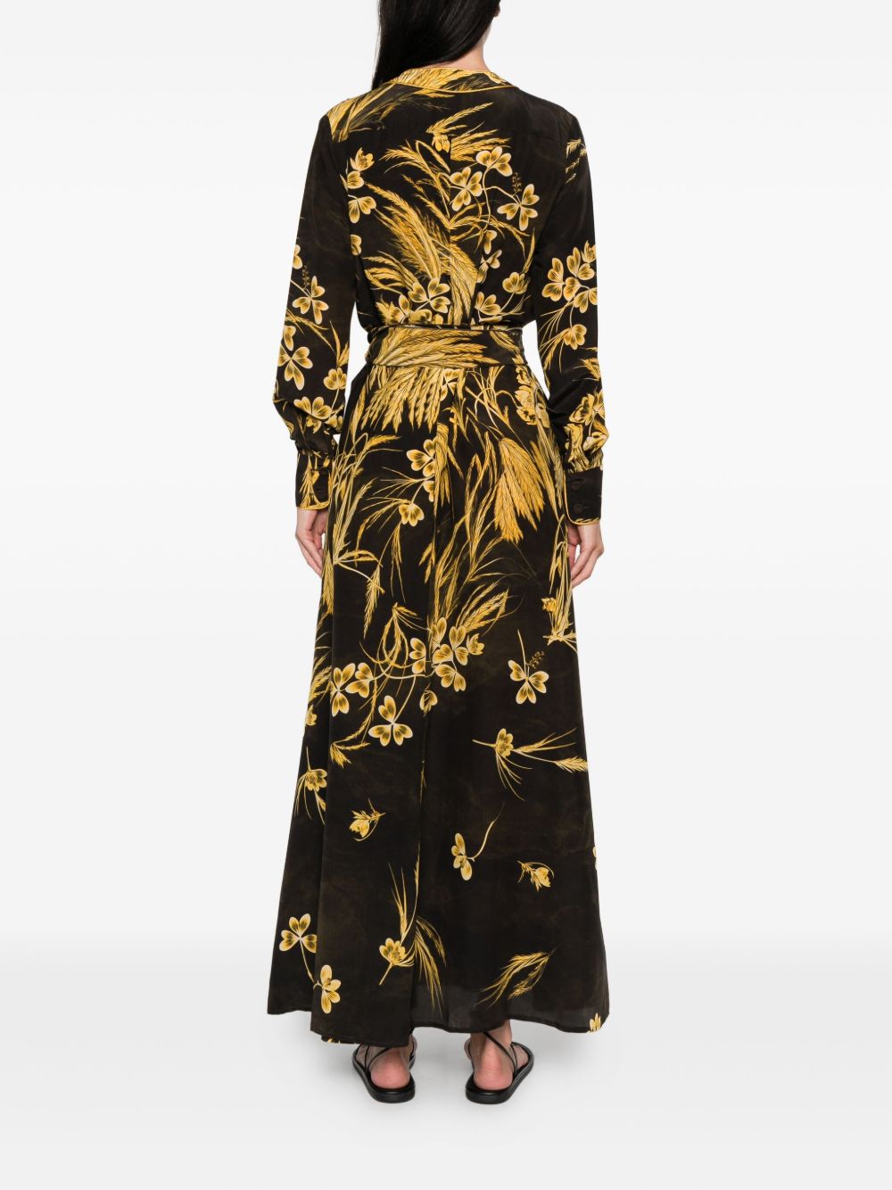 F.R.S . V-neck long sleeves Silk blend printed maxi dress