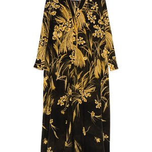F.R.S . V-neck long sleeves Silk blend printed maxi dress