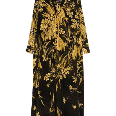 F.R.S . V-neck long sleeves Silk blend printed maxi dress