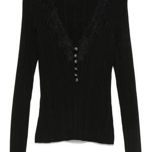 Self-Portrait Lace-trimmed ribbed top